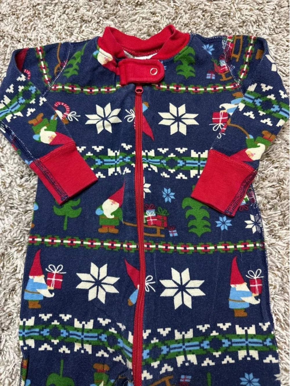 Hanna Andersson Unisex 12-18m Christmas Fair Isle Gnome Zipper Pajamas